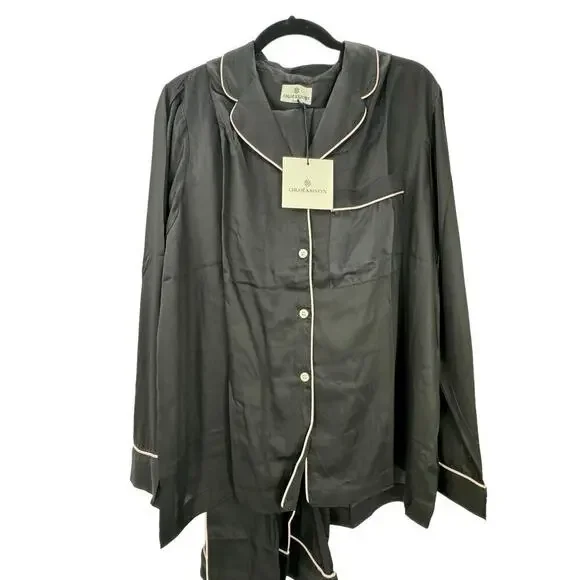 Chloe Kristyn Long Sleeve Button Up Pajama Suit Set Relaxed Fit Size X-Large NWT - Picture 7 of 10